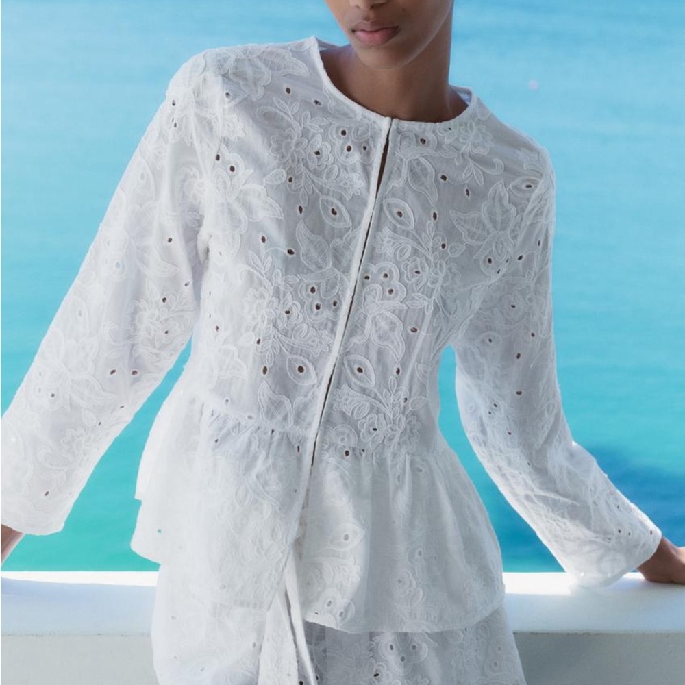 Zara Elegant White Lace Peplum Set